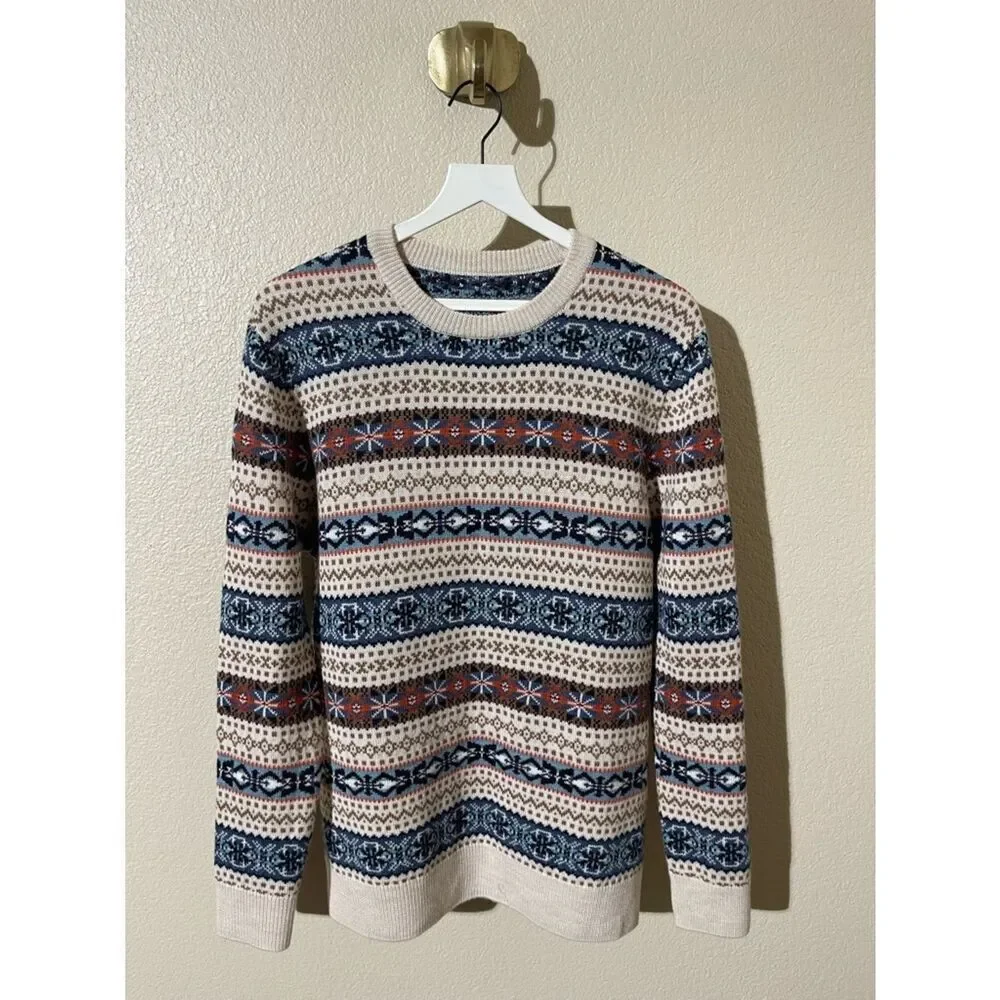 UNTUCKit Men's Fair Isle Crewneck Sweater in Cream, Navy & Rust